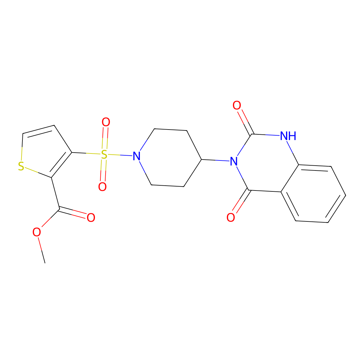 methyl 3-((4-(2,4-dioxo-1,2-dihydroquinazolin-3(4H)-yl)piperidin-1-yl)sulfonyl)thiophene-2-carboxylate molecular structure, CAS 2034371-28-1