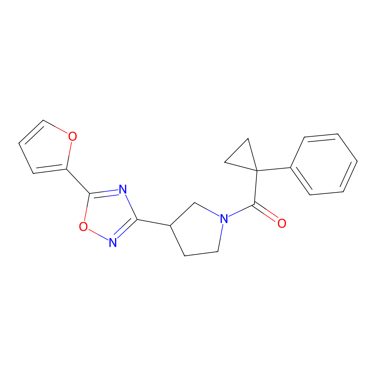 (3-(5-(Furan-2-yl)-1,2,4-oxadiazol-3-yl)pyrrolidin-1-yl)(1-phenylcyclopropyl)methanone molecular structure, CAS 2034371-32-7