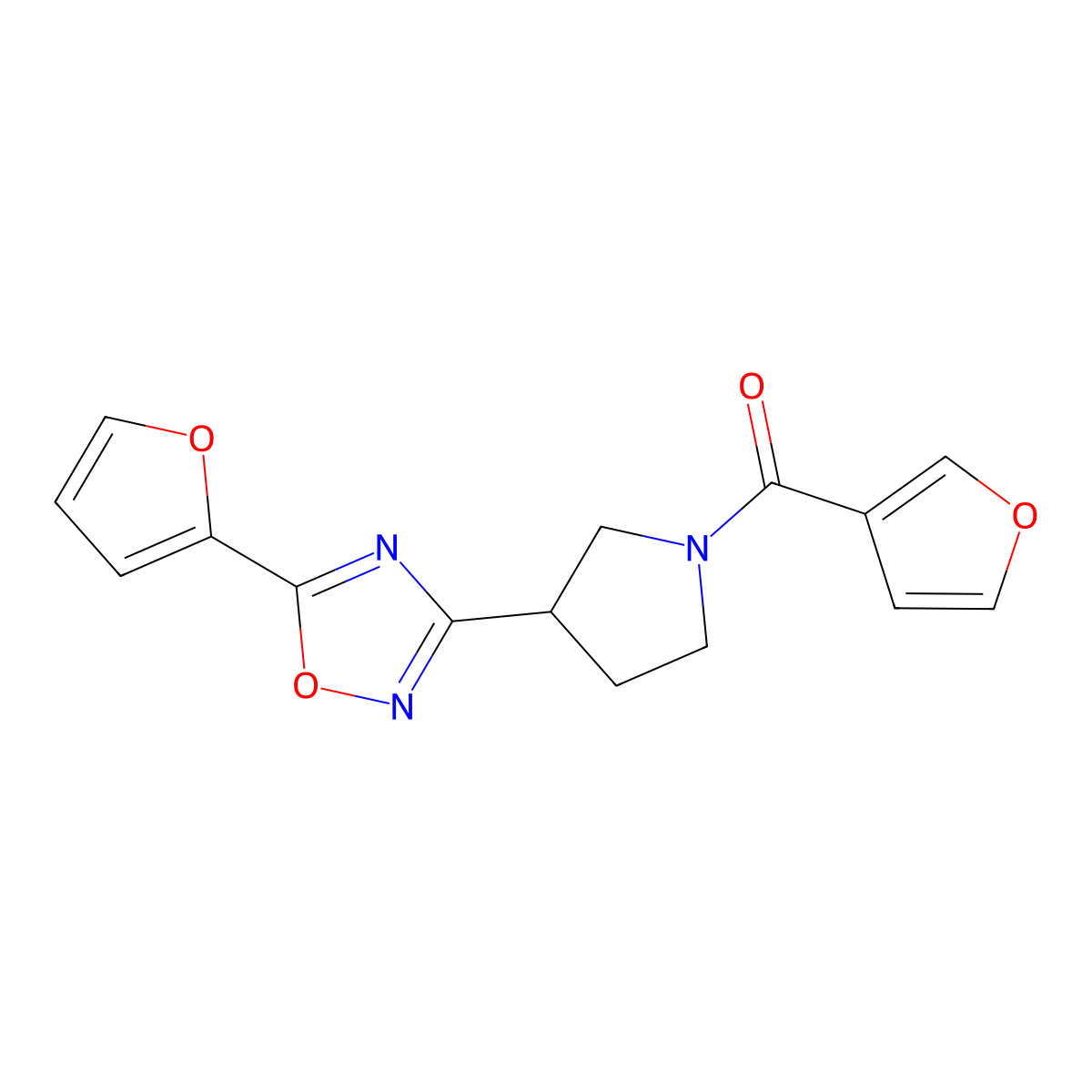 (3-(5-(Furan-2-yl)-1,2,4-oxadiazol-3-yl)pyrrolidin-1-yl)(furan-3-yl)methanone molecular structure, CAS 2034371-39-4