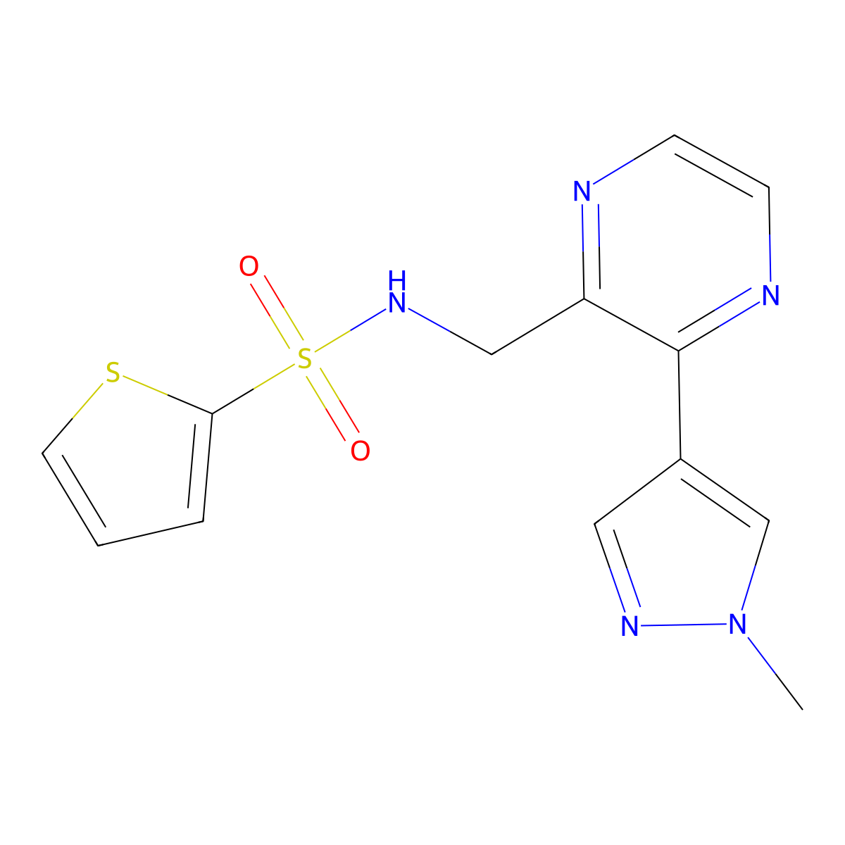N-{[3-(1-methyl-1H-pyrazol-4-yl)pyrazin-2-yl]methyl}thiophene-2-sulfonamide molecular structure, CAS 2034371-41-8