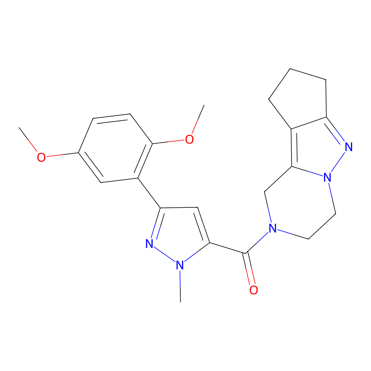 (3-(2,5-dimethoxyphenyl)-1-methyl-1H-pyrazol-5-yl)(3,4,8,9-tetrahydro-1H-cyclopenta[3,4]pyrazolo[1,5-a]pyrazin-2(7H)-yl)methanone molecular structure, CAS 2034371-43-0