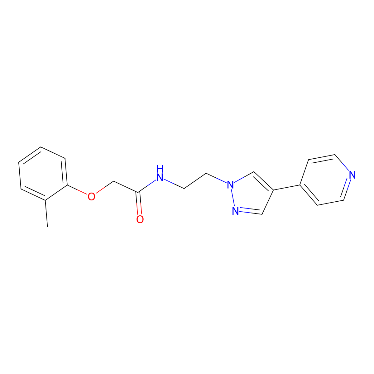 2-(2-methylphenoxy)-N-{2-[4-(pyridin-4-yl)-1H-pyrazol-1-yl]ethyl}acetamide molecular structure, CAS 2034371-44-1