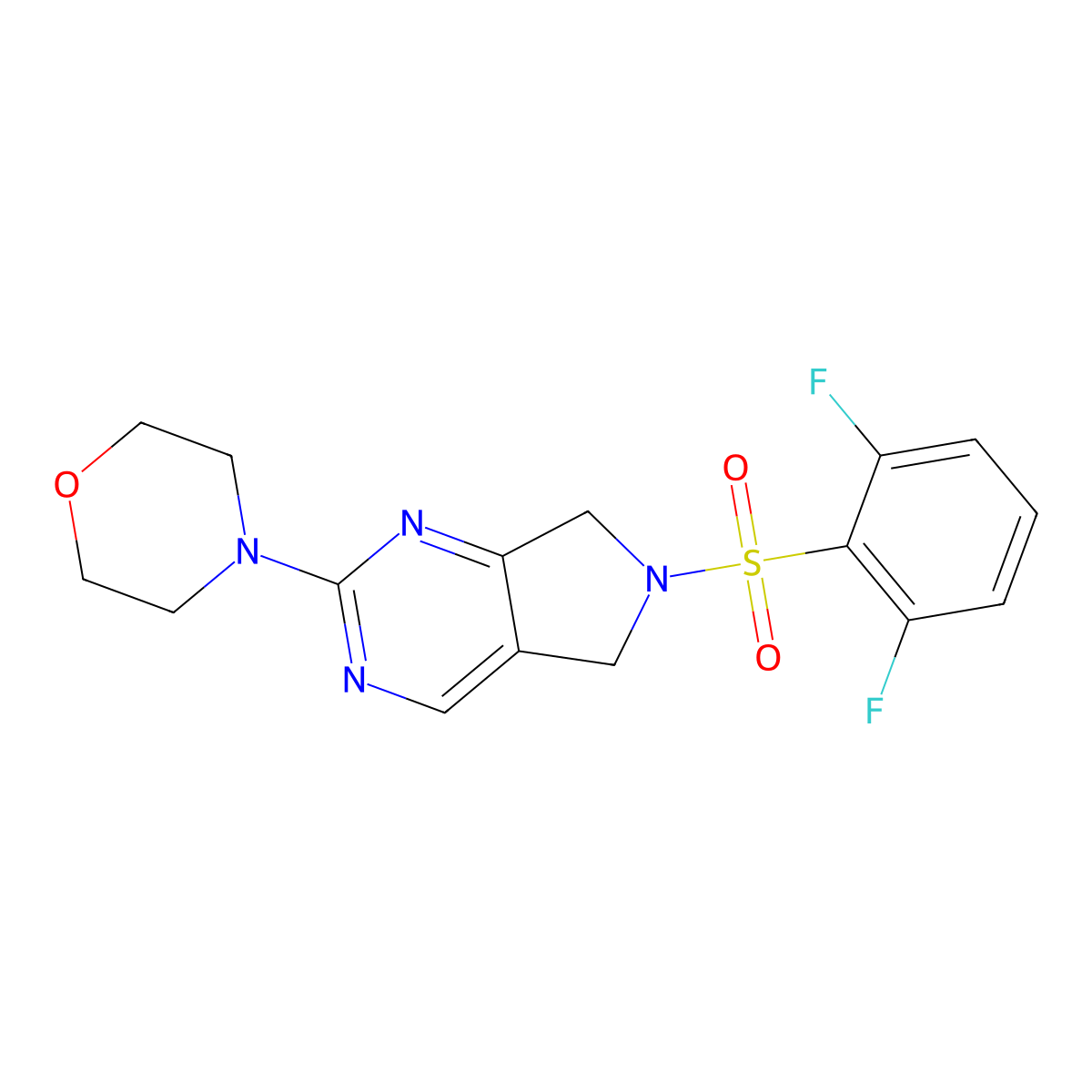4-(6-((2,6-difluorophenyl)sulfonyl)-6,7-dihydro-5H-pyrrolo[3,4-d]pyrimidin-2-yl)morpholine molecular structure, CAS 2034371-52-1