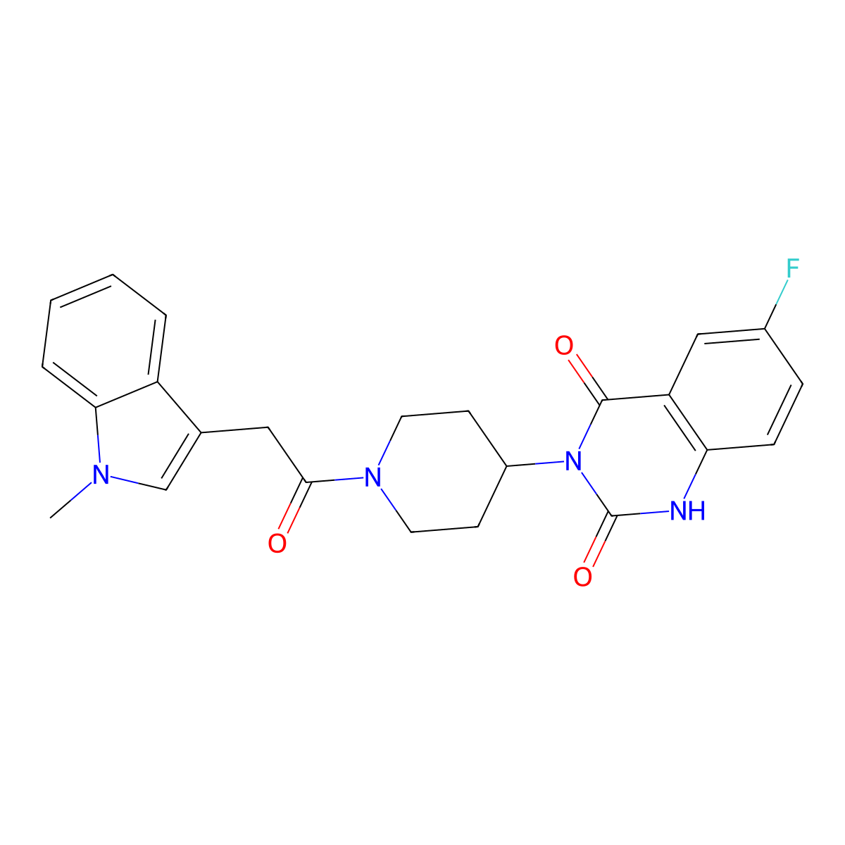 6-fluoro-3-(1-(2-(1-methyl-1H-indol-3-yl)acetyl)piperidin-4-yl)quinazoline-2,4(1H,3H)-dione molecular structure, CAS 2034371-53-2