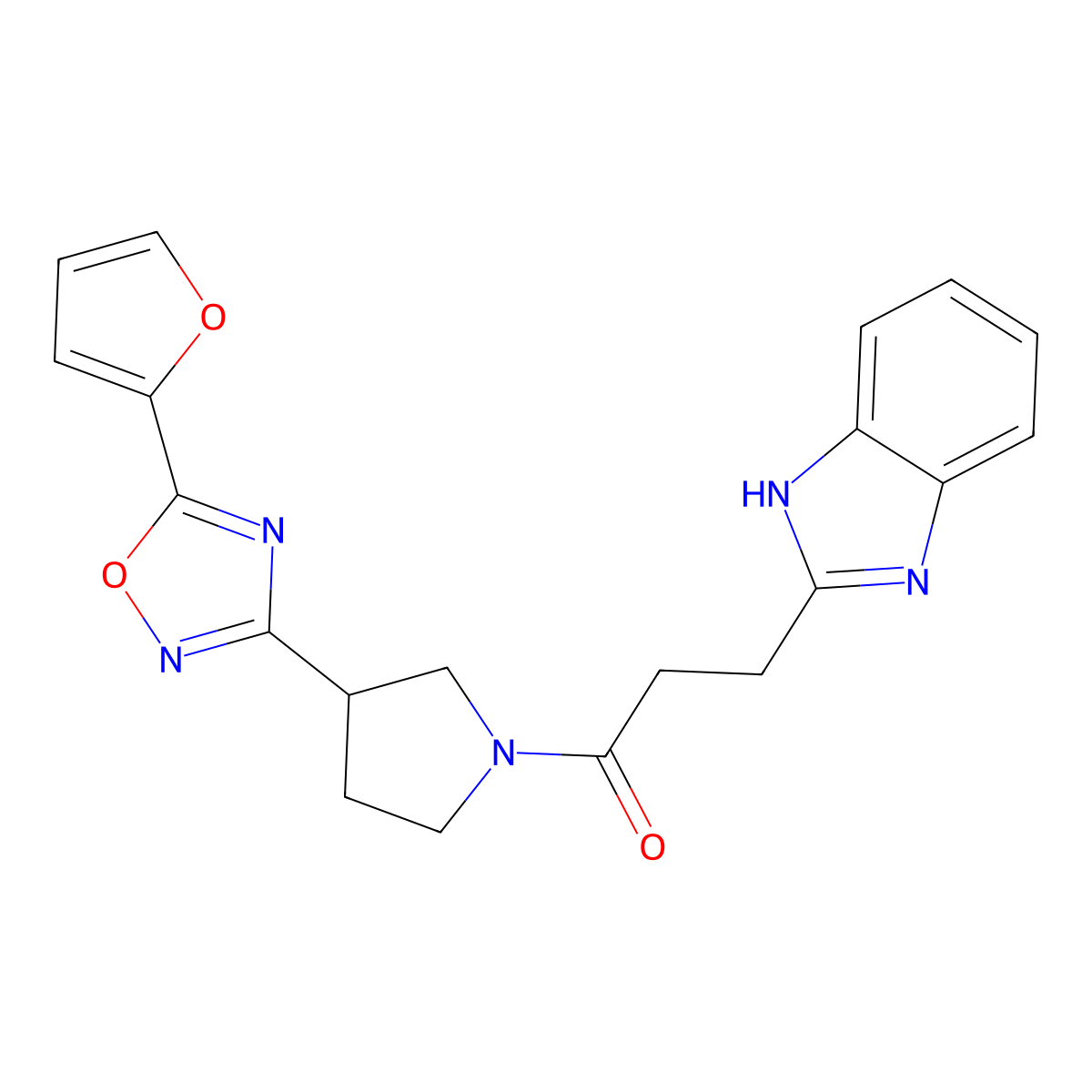3-(1H-benzo[d]imidazol-2-yl)-1-(3-(5-(furan-2-yl)-1,2,4-oxadiazol-3-yl)pyrrolidin-1-yl)propan-1-one molecular structure, CAS 2034371-55-4