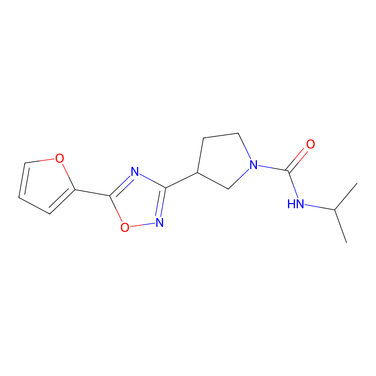 3-(5-(furan-2-yl)-1,2,4-oxadiazol-3-yl)-N-isopropylpyrrolidine-1-carboxamide molecular structure, CAS 2034371-60-1