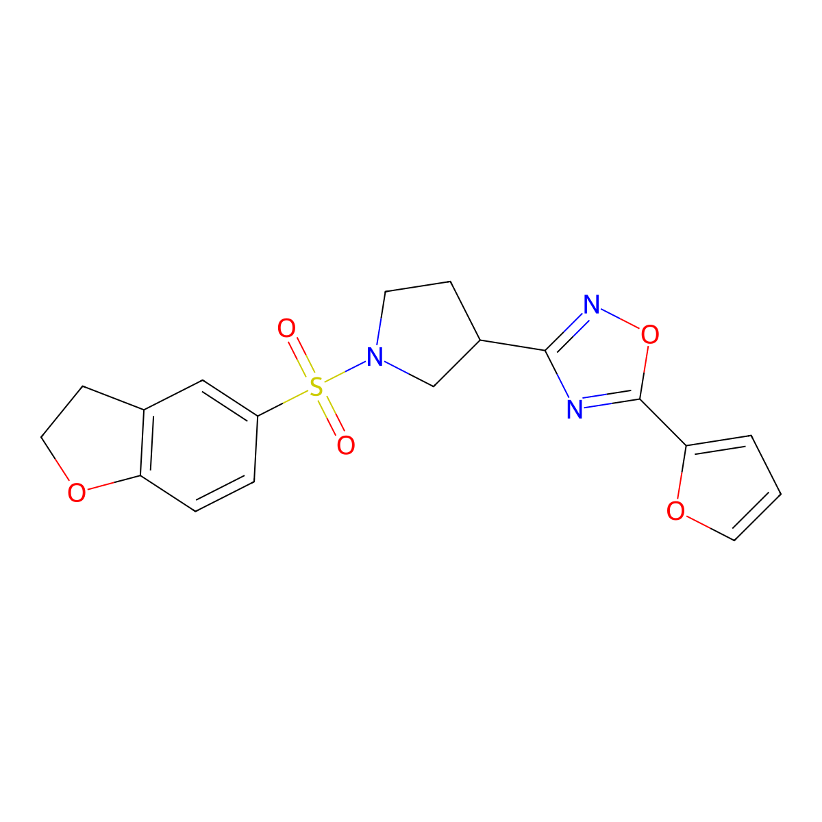 3-(1-((2,3-Dihydrobenzofuran-5-yl)sulfonyl)pyrrolidin-3-yl)-5-(furan-2-yl)-1,2,4-oxadiazole molecular structure, CAS 2034371-67-8