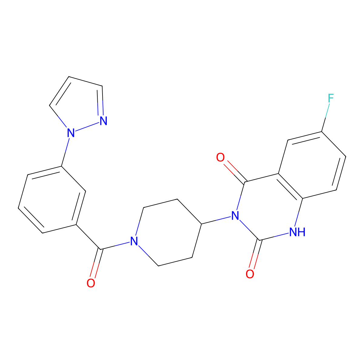 3-(1-(3-(1H-pyrazol-1-yl)benzoyl)piperidin-4-yl)-6-fluoroquinazoline-2,4(1H,3H)-dione molecular structure, CAS 2034371-72-5