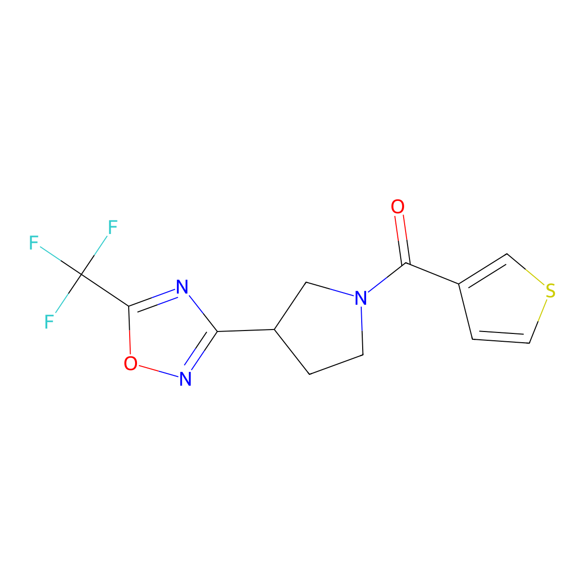 Thiophen-3-yl(3-(5-(trifluoromethyl)-1,2,4-oxadiazol-3-yl)pyrrolidin-1-yl)methanone molecular structure, CAS 2034371-73-6