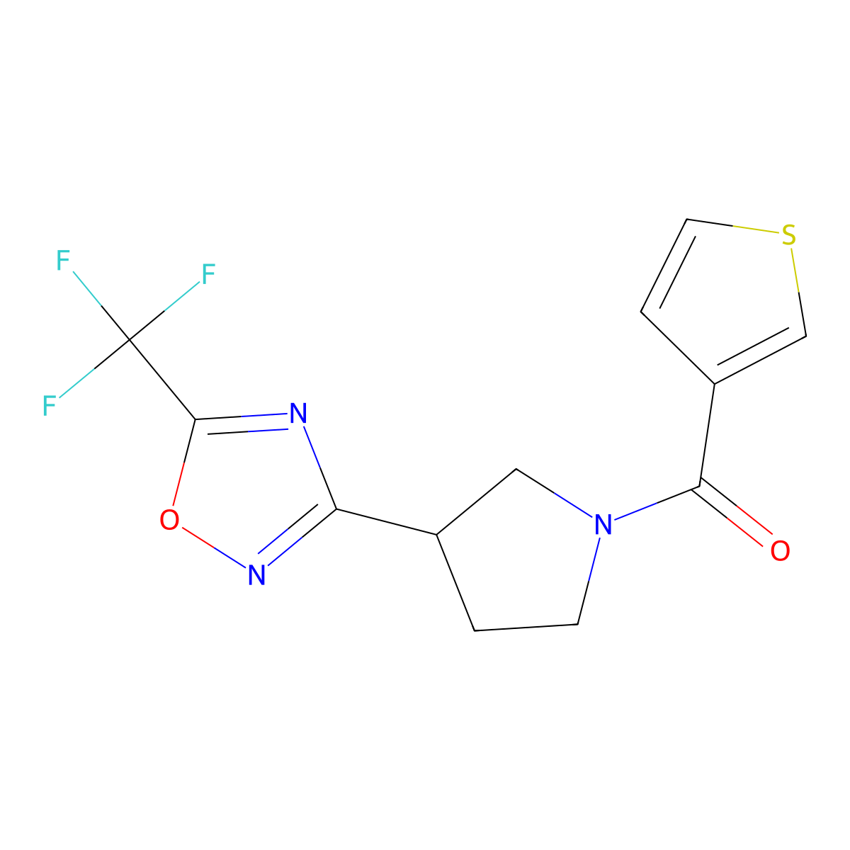 Thiophen-3-yl(3-(5-(trifluoromethyl)-1,2,4-oxadiazol-3-yl)pyrrolidin-1-yl)methanone molecular structure, CAS 2034371-73-6
