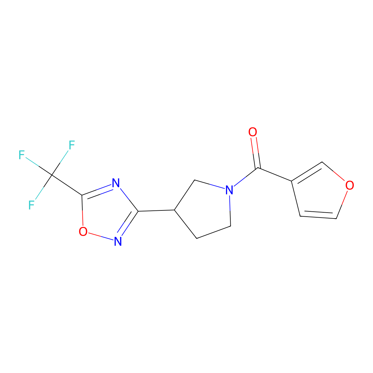 Furan-3-yl(3-(5-(trifluoromethyl)-1,2,4-oxadiazol-3-yl)pyrrolidin-1-yl)methanone molecular structure, CAS 2034371-78-1