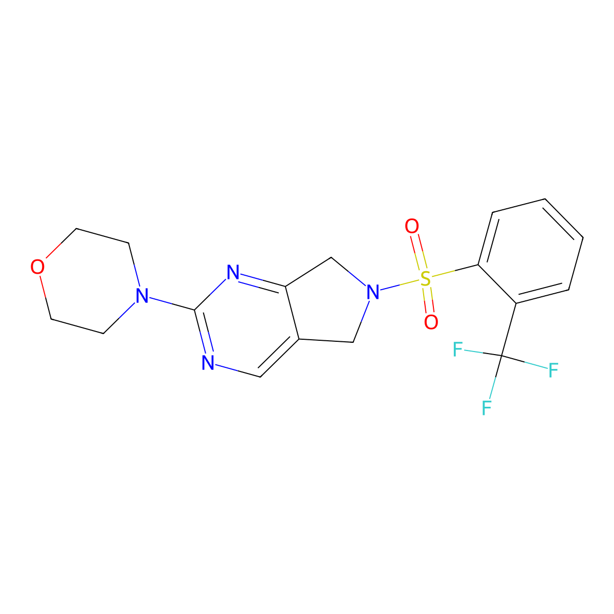 4-(6-((2-(trifluoromethyl)phenyl)sulfonyl)-6,7-dihydro-5H-pyrrolo[3,4-d]pyrimidin-2-yl)morpholine molecular structure, CAS 2034371-79-2