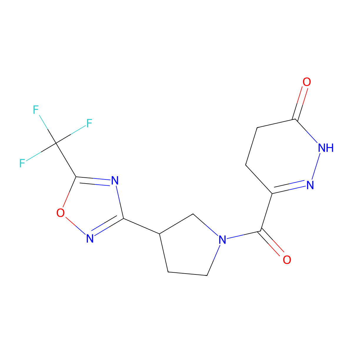 6-(3-(5-(trifluoromethyl)-1,2,4-oxadiazol-3-yl)pyrrolidine-1-carbonyl)-4,5-dihydropyridazin-3(2H)-one molecular structure, CAS 2034371-85-0