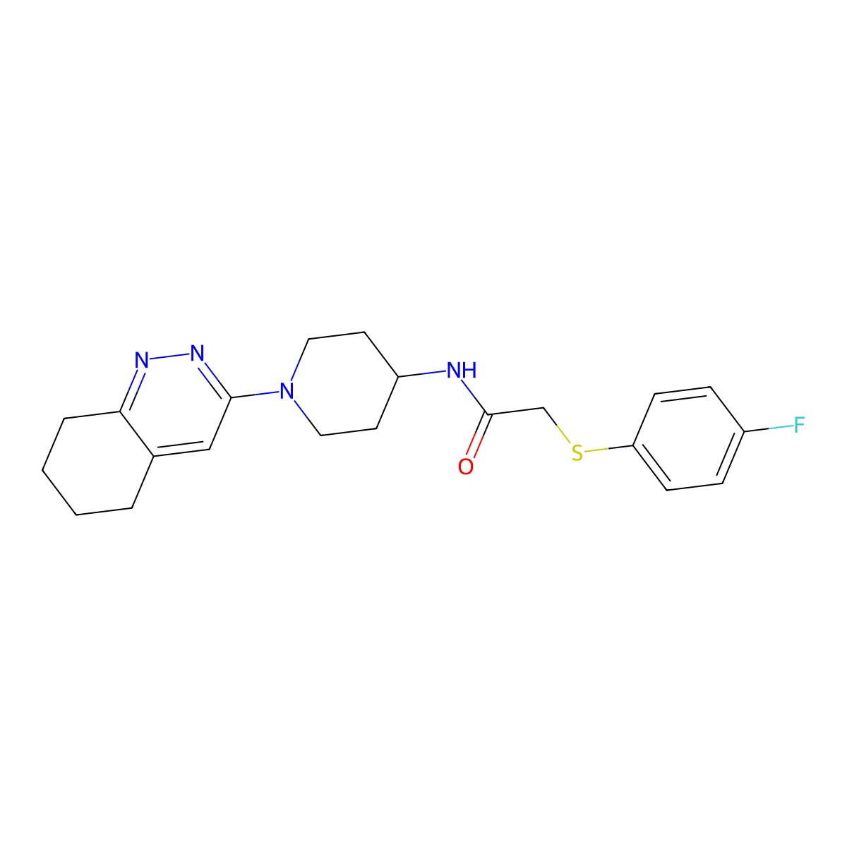 2-((4-fluorophenyl)thio)-N-(1-(5,6,7,8-tetrahydrocinnolin-3-yl)piperidin-4-yl)acetamide molecular structure, CAS 2034371-88-3