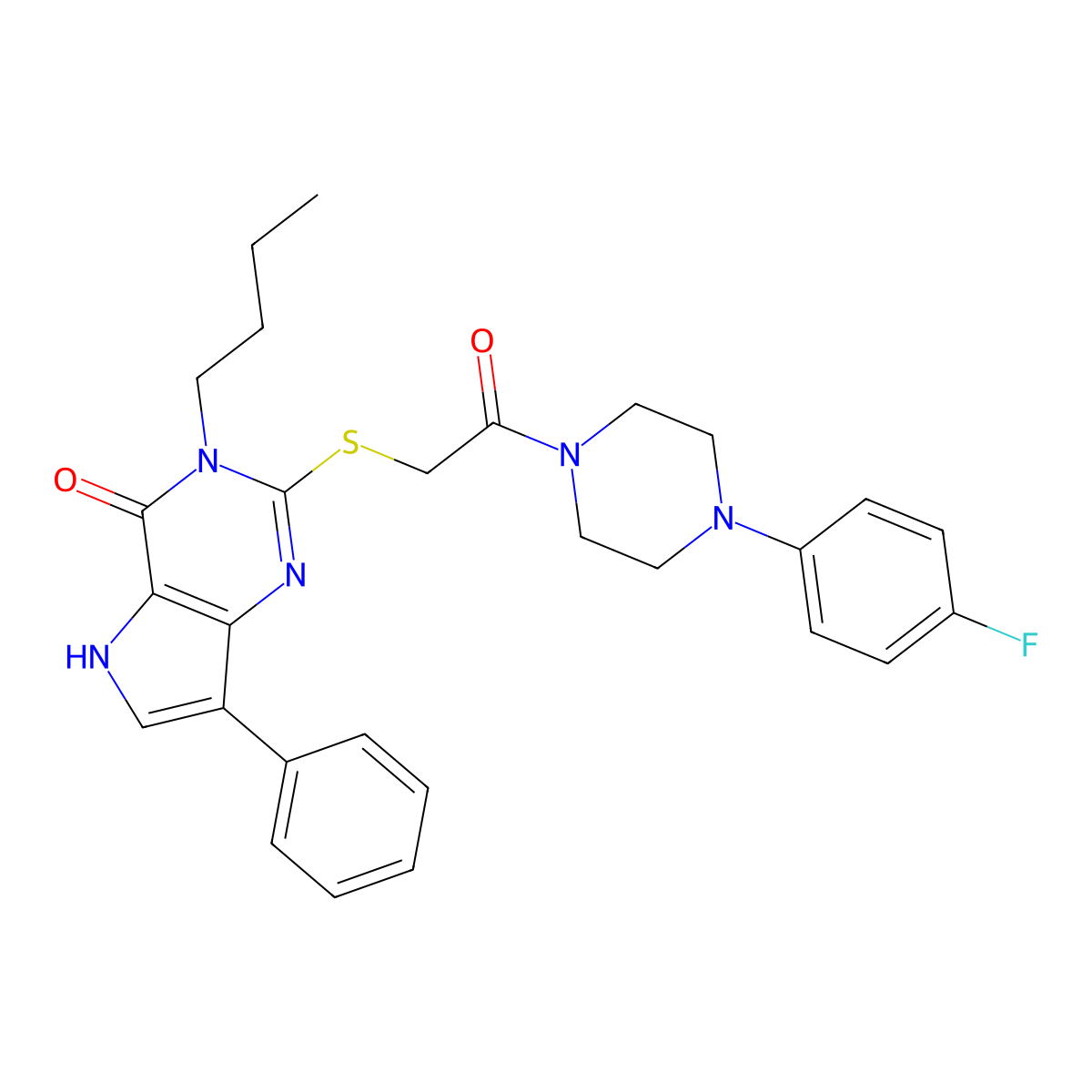 3-butyl-2-((2-(4-(4-fluorophenyl)piperazin-1-yl)-2-oxoethyl)thio)-7-phenyl-3H-pyrrolo[3,2-d]pyrimidin-4(5H)-one molecular structure, CAS 2034371-91-8