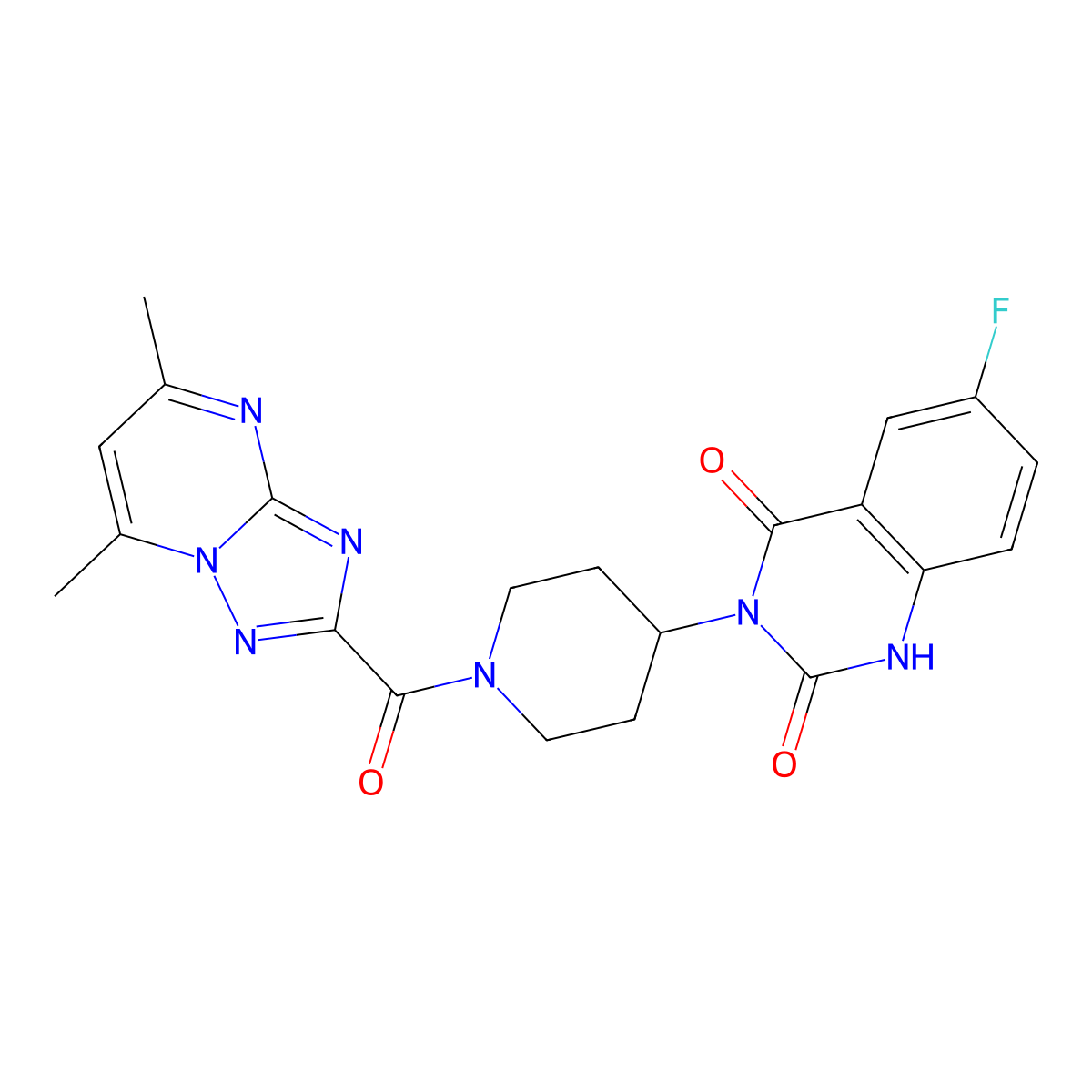 3-(1-(5,7-dimethyl-[1,2,4]triazolo[1,5-a]pyrimidine-2-carbonyl)piperidin-4-yl)-6-fluoroquinazoline-2,4(1H,3H)-dione molecular structure, CAS 2034371-93-0