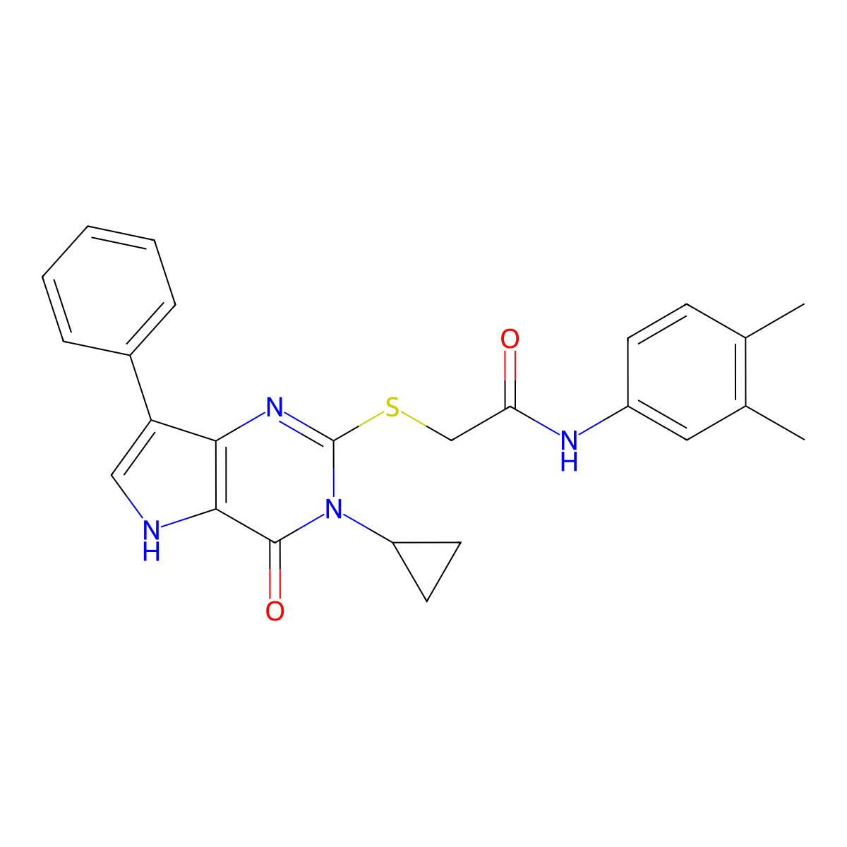 2-((3-cyclopropyl-4-oxo-7-phenyl-4,5-dihydro-3H-pyrrolo[3,2-d]pyrimidin-2-yl)thio)-N-(3,4-dimethylphenyl)acetamide molecular structure, CAS 2034371-94-1