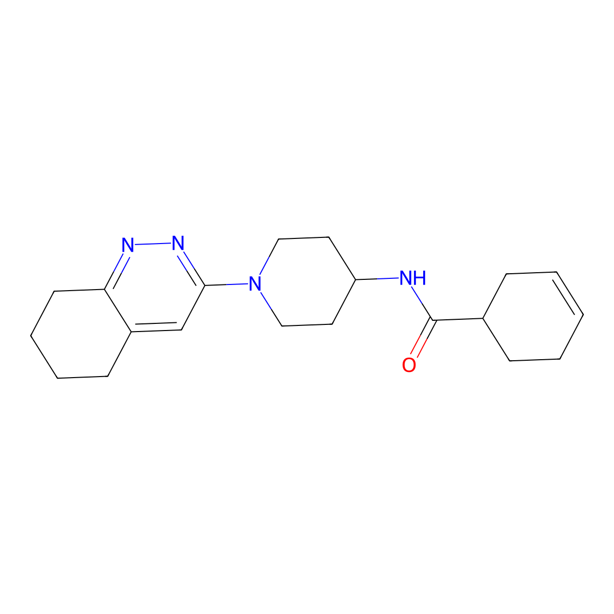 N-(1-(5,6,7,8-tetrahydrocinnolin-3-yl)piperidin-4-yl)cyclohex-3-enecarboxamide molecular structure, CAS 2034371-99-6