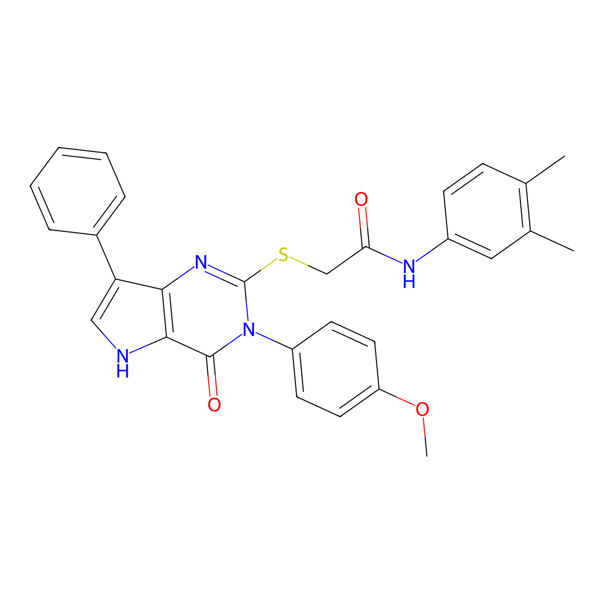 N-(3,4-dimethylphenyl)-2-((3-(4-methoxyphenyl)-4-oxo-7-phenyl-4,5-dihydro-3H-pyrrolo[3,2-d]pyrimidin-2-yl)thio)acetamide molecular structure, CAS 2034372-00-2