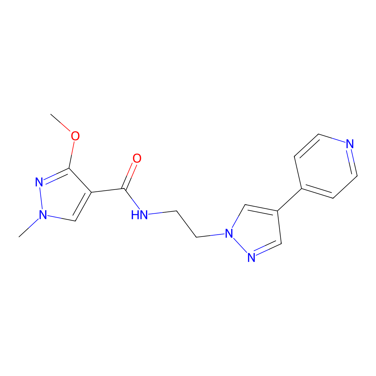 3-methoxy-1-methyl-N-{2-[4-(pyridin-4-yl)-1H-pyrazol-1-yl]ethyl}-1H-pyrazole-4-carboxamide molecular structure, CAS 2034372-02-4
