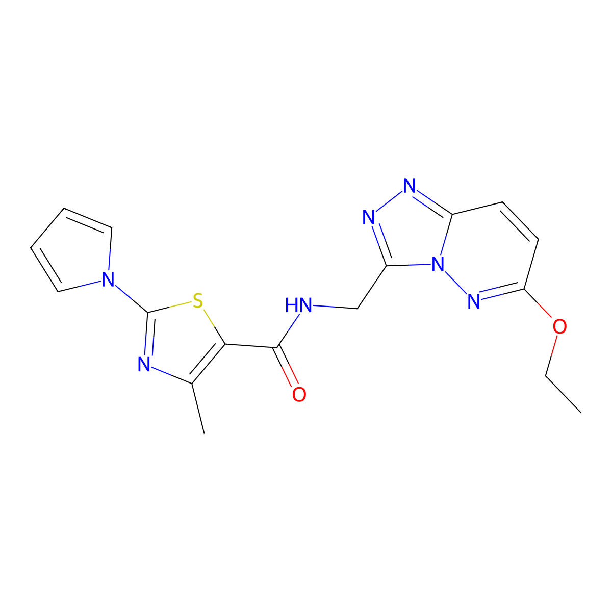 N-((6-ethoxy-[1,2,4]triazolo[4,3-b]pyridazin-3-yl)methyl)-4-methyl-2-(1H-pyrrol-1-yl)thiazole-5-carboxamide molecular structure, CAS 2034372-04-6