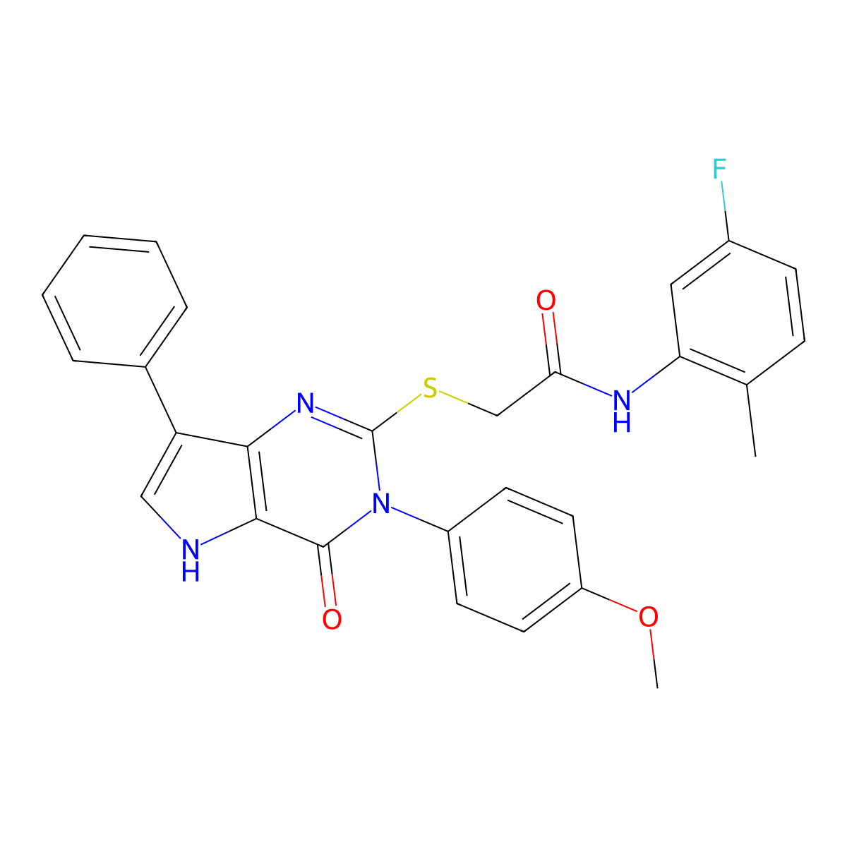 N-(5-fluoro-2-methylphenyl)-2-((3-(4-methoxyphenyl)-4-oxo-7-phenyl-4,5-dihydro-3H-pyrrolo[3,2-d]pyrimidin-2-yl)thio)acetamide molecular structure, CAS 2034372-05-7