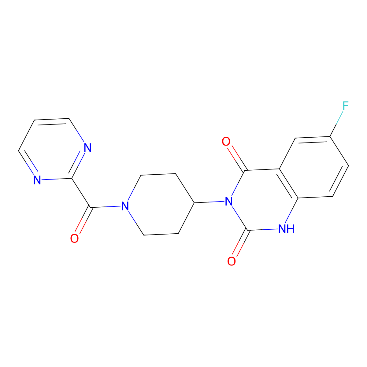 6-fluoro-3-(1-(pyrimidine-2-carbonyl)piperidin-4-yl)quinazoline-2,4(1H,3H)-dione molecular structure, CAS 2034372-06-8