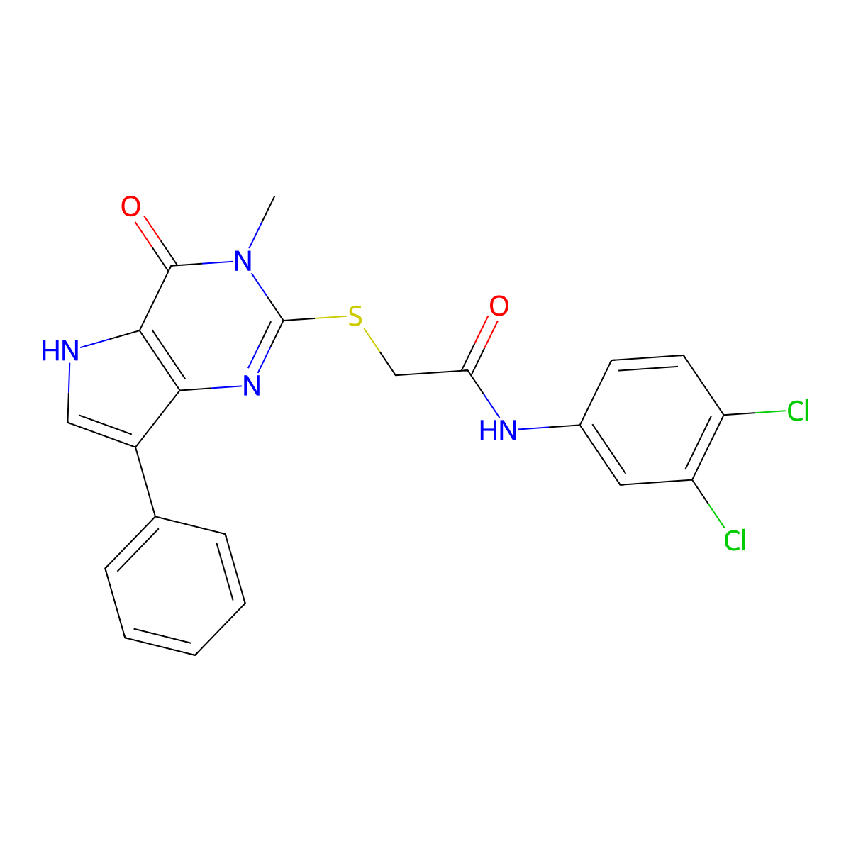 N-(3,4-dichlorophenyl)-2-((3-methyl-4-oxo-7-phenyl-4,5-dihydro-3H-pyrrolo[3,2-d]pyrimidin-2-yl)thio)acetamide molecular structure, CAS 2034372-12-6
