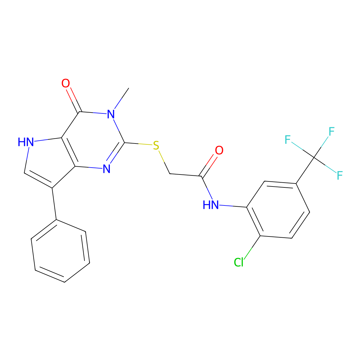 N-(2-chloro-5-(trifluoromethyl)phenyl)-2-((3-methyl-4-oxo-7-phenyl-4,5-dihydro-3H-pyrrolo[3,2-d]pyrimidin-2-yl)thio)acetamide molecular structure, CAS 2034372-19-3