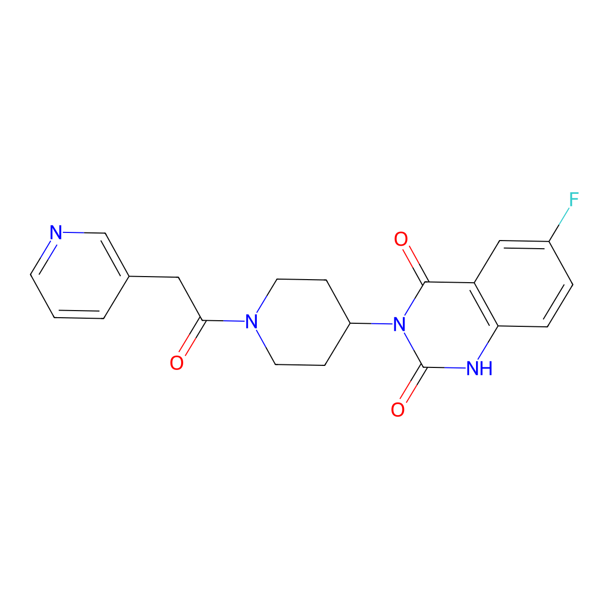 6-fluoro-3-(1-(2-(pyridin-3-yl)acetyl)piperidin-4-yl)quinazoline-2,4(1H,3H)-dione molecular structure, CAS 2034372-23-9