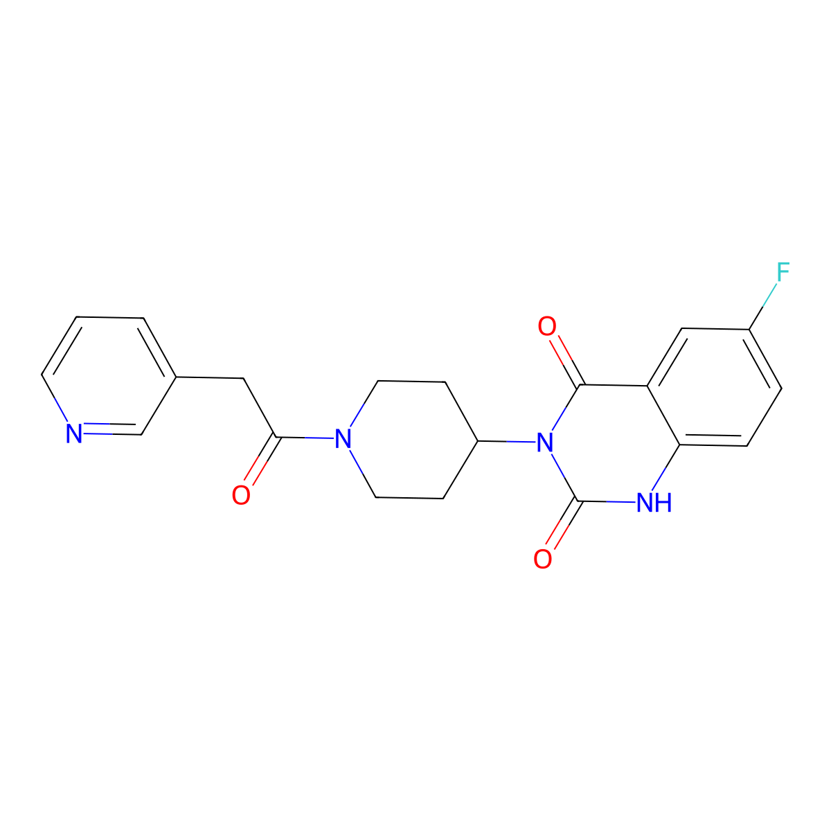 6-fluoro-3-(1-(2-(pyridin-3-yl)acetyl)piperidin-4-yl)quinazoline-2,4(1H,3H)-dione molecular structure, CAS 2034372-23-9