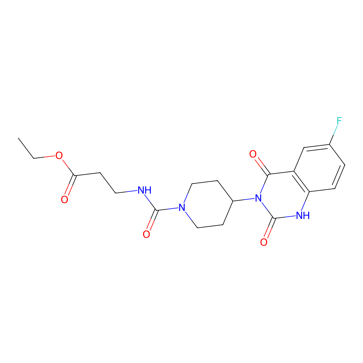 ethyl 3-(4-(6-fluoro-2,4-dioxo-1,2-dihydroquinazolin-3(4H)-yl)piperidine-1-carboxamido)propanoate molecular structure, CAS 2034372-26-2