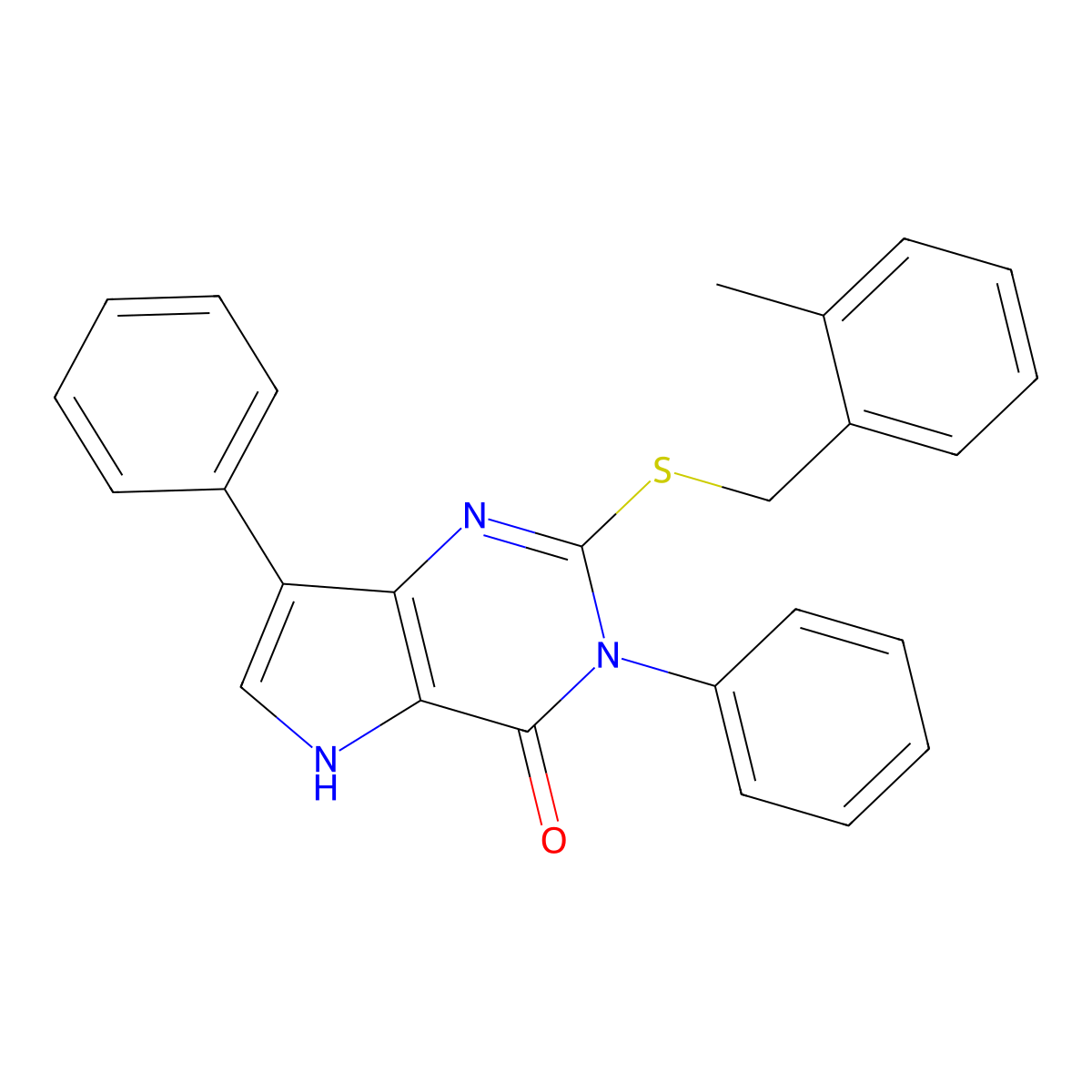 2-((2-methylbenzyl)thio)-3,7-diphenyl-3H-pyrrolo[3,2-d]pyrimidin-4(5H)-one molecular structure, CAS 2034372-27-3