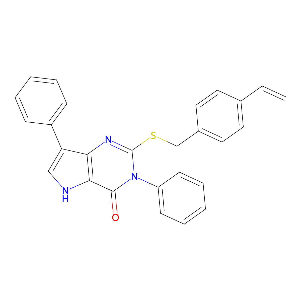 3,7-diphenyl-2-((4-vinylbenzyl)thio)-3H-pyrrolo[3,2-d]pyrimidin-4(5H)-one molecular structure, CAS 2034372-46-6