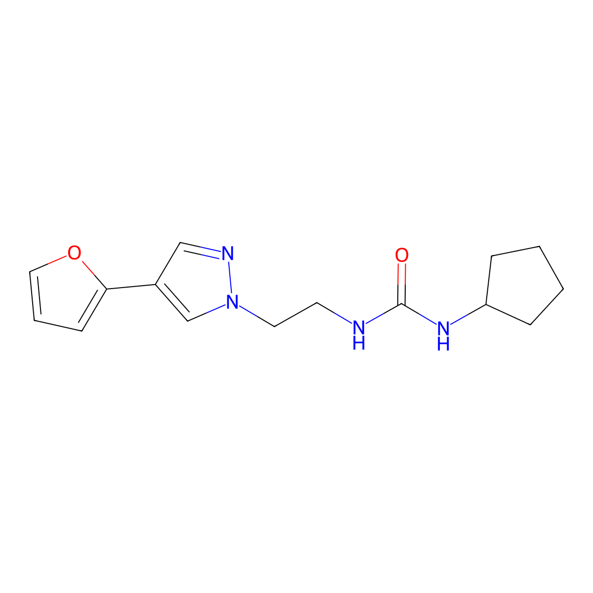 1-cyclopentyl-3-(2-(4-(furan-2-yl)-1H-pyrazol-1-yl)ethyl)urea molecular structure, CAS 2034372-47-7
