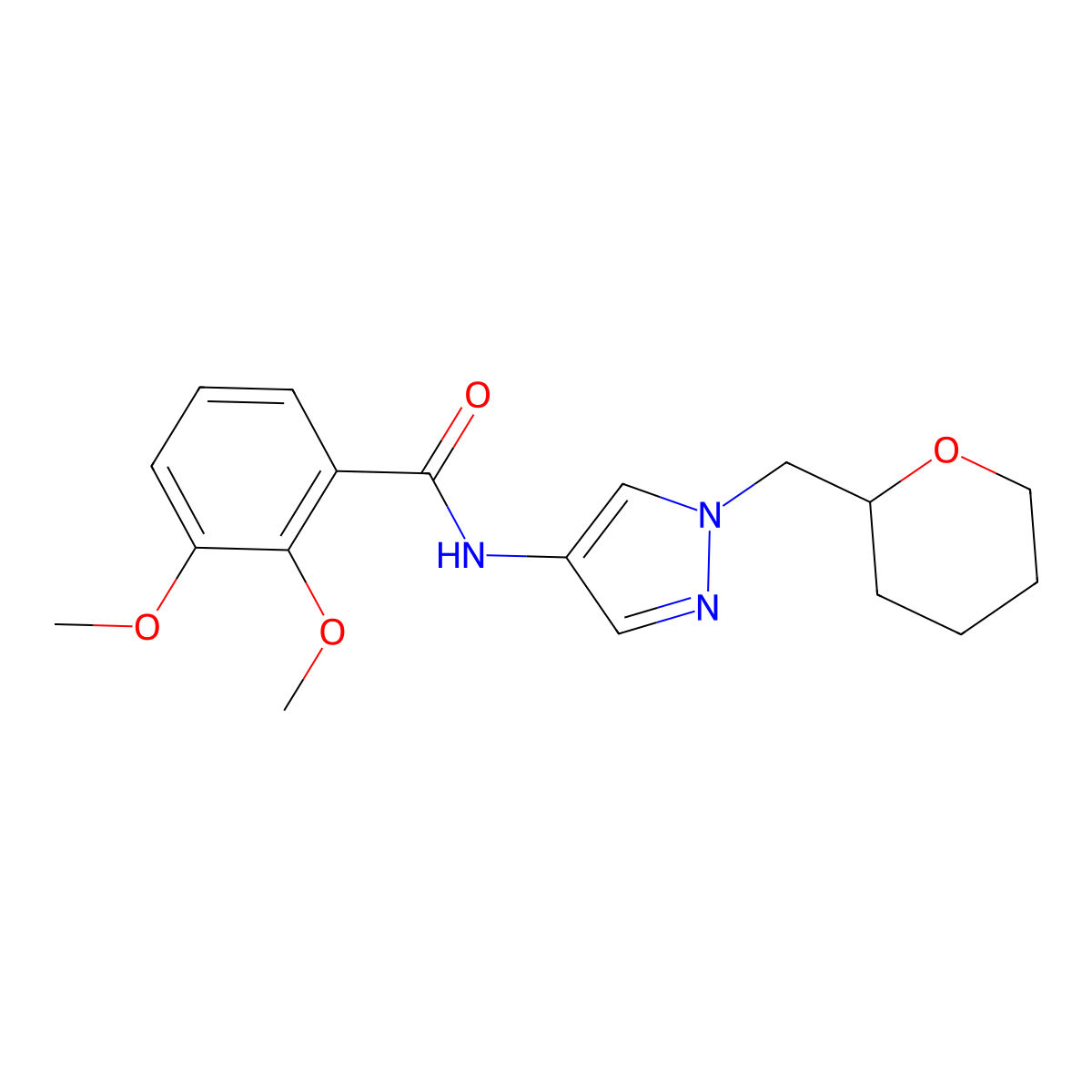 2,3-dimethoxy-N-(1-((tetrahydro-2H-pyran-2-yl)methyl)-1H-pyrazol-4-yl)benzamide molecular structure, CAS 2034372-57-9