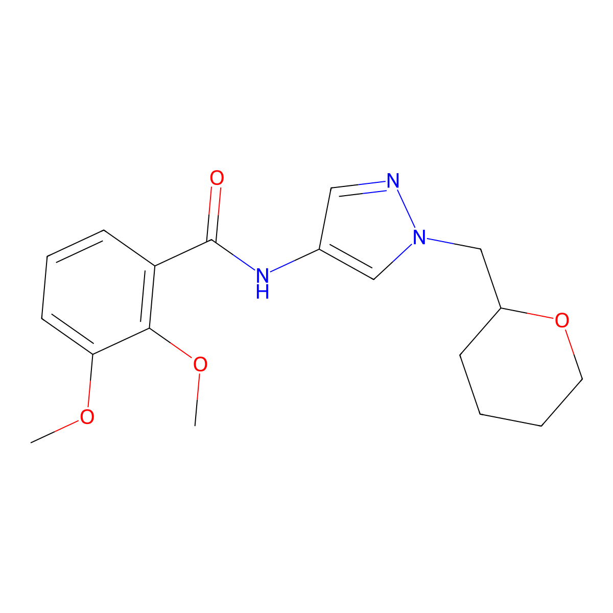 2,3-dimethoxy-N-(1-((tetrahydro-2H-pyran-2-yl)methyl)-1H-pyrazol-4-yl)benzamide molecular structure, CAS 2034372-57-9