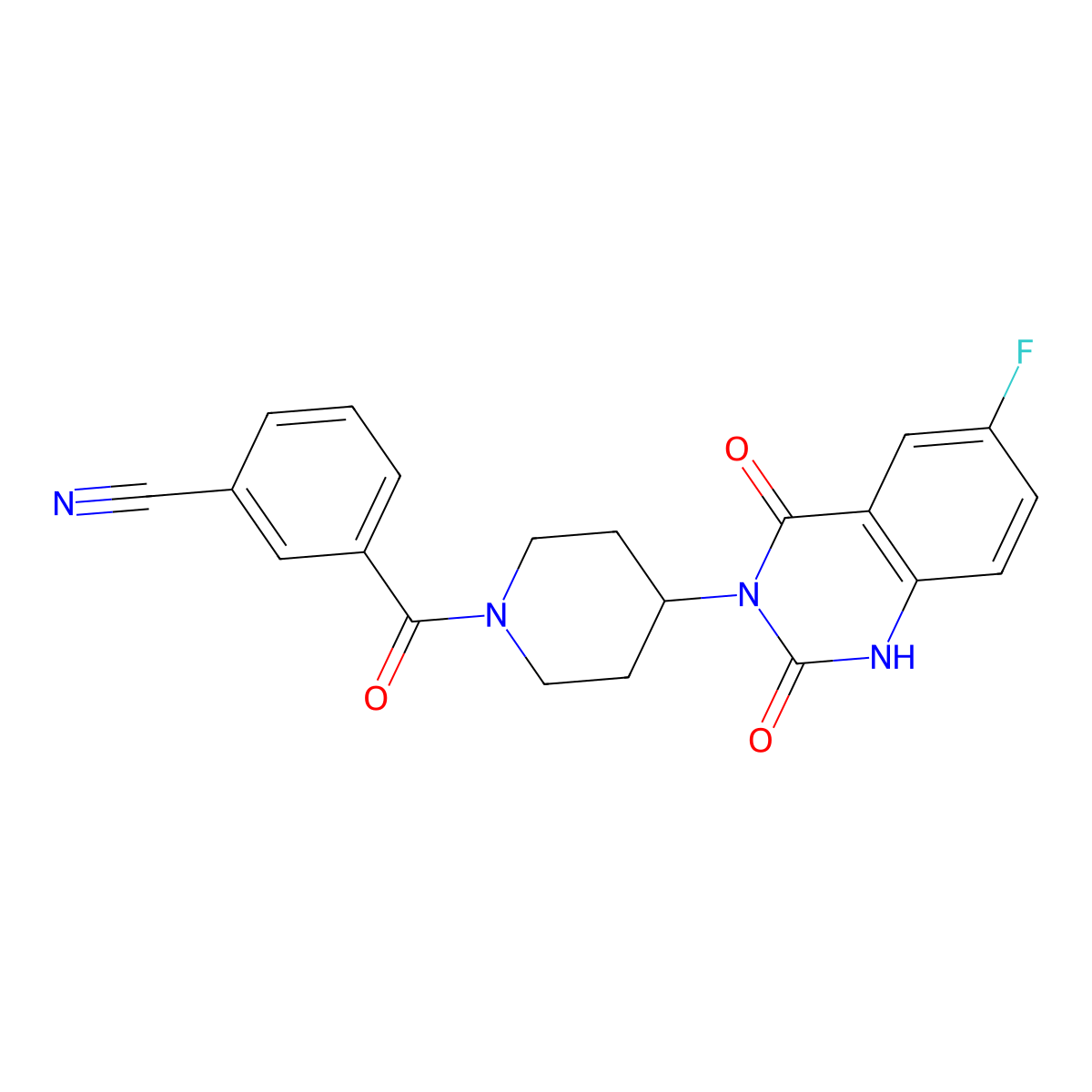 3-(4-(6-fluoro-2,4-dioxo-1,2-dihydroquinazolin-3(4H)-yl)piperidine-1-carbonyl)benzonitrile molecular structure, CAS 2034372-60-4