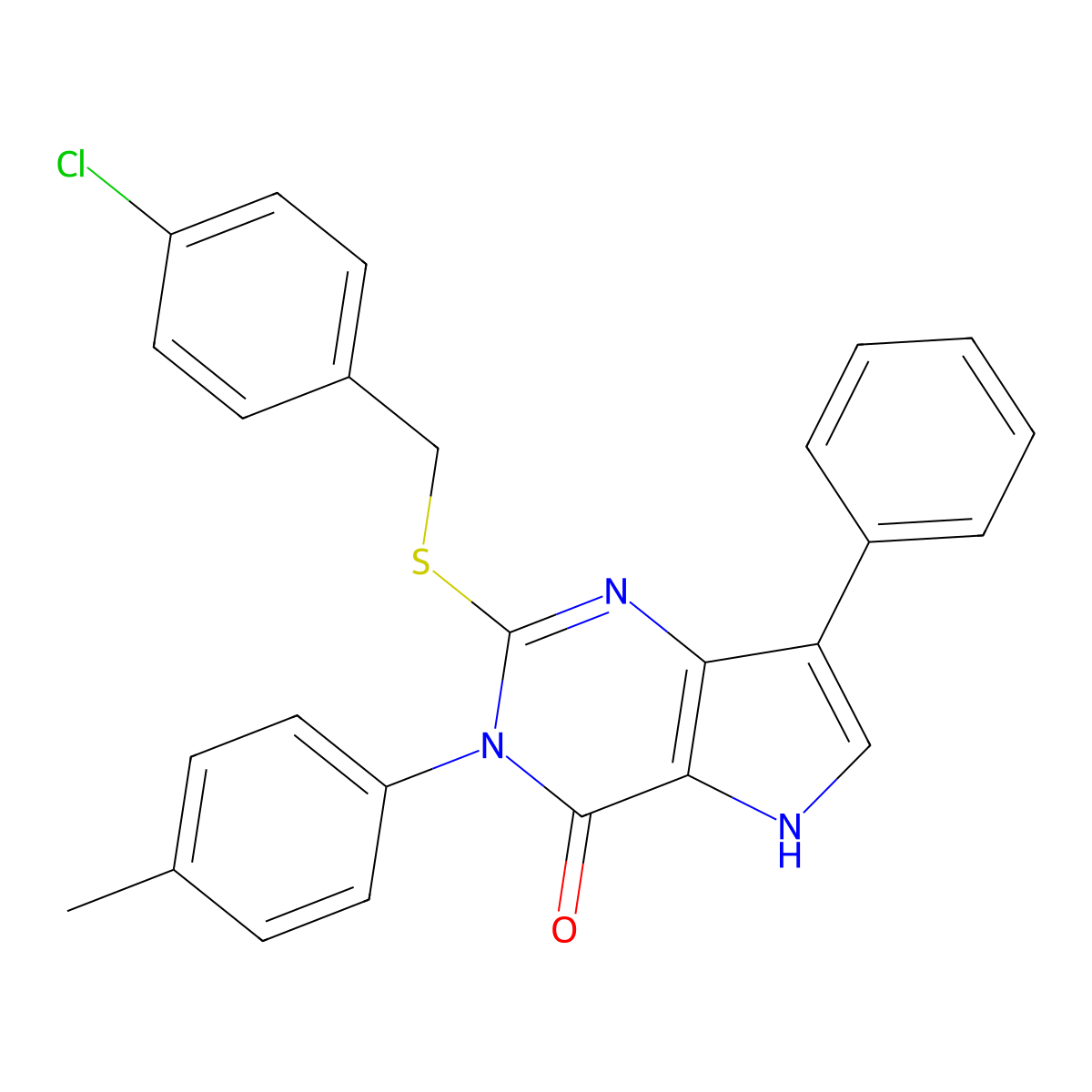 2-((4-chlorobenzyl)thio)-7-phenyl-3-(p-tolyl)-3H-pyrrolo[3,2-d]pyrimidin-4(5H)-one molecular structure, CAS 2034372-64-8