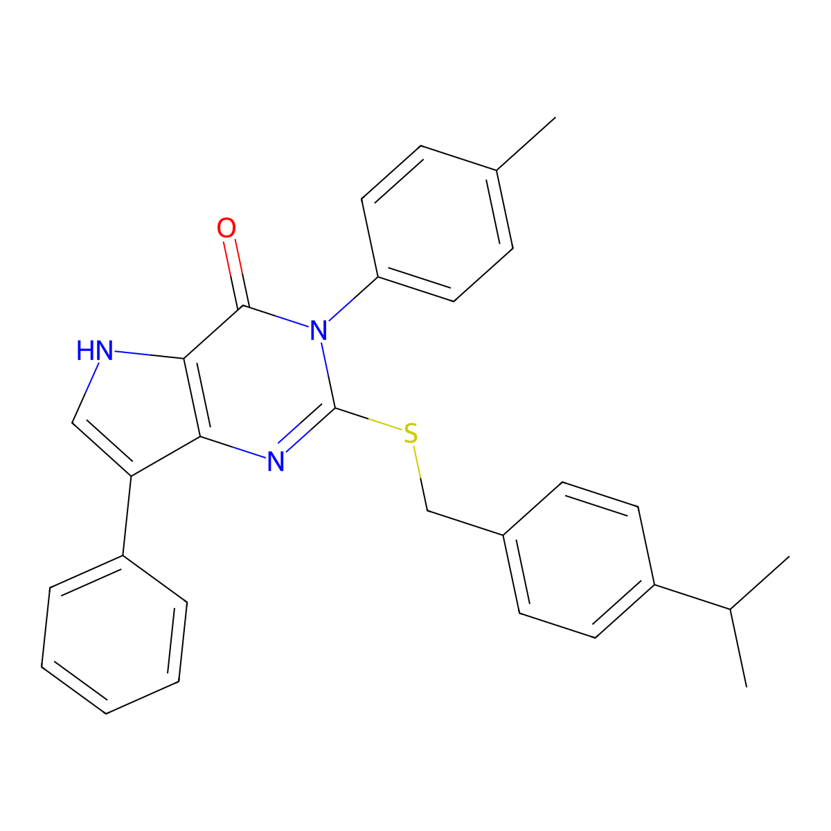 2-((4-isopropylbenzyl)thio)-7-phenyl-3-(p-tolyl)-3H-pyrrolo[3,2-d]pyrimidin-4(5H)-one molecular structure, CAS 2034372-69-3