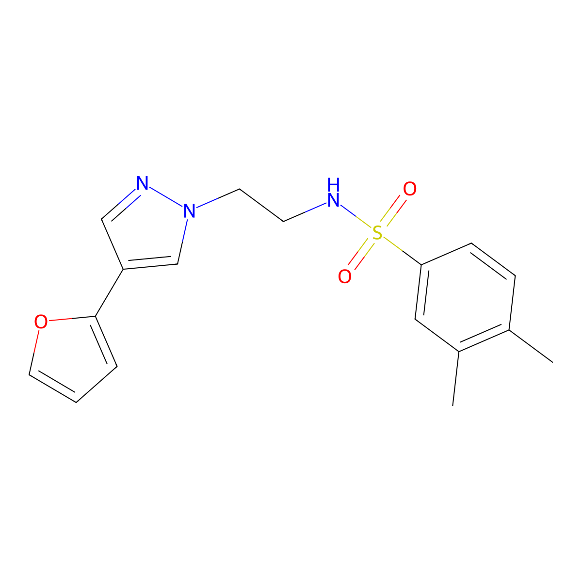 N-(2-(4-(furan-2-yl)-1H-pyrazol-1-yl)ethyl)-3,4-dimethylbenzenesulfonamide molecular structure, CAS 2034372-70-6
