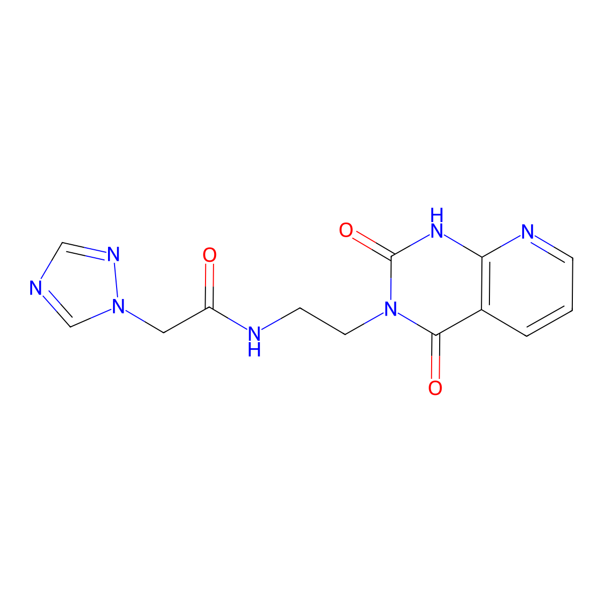 N-(2-(2,4-dioxo-1,2-dihydropyrido[2,3-d]pyrimidin-3(4H)-yl)ethyl)-2-(1H-1,2,4-triazol-1-yl)acetamide molecular structure, CAS 2034372-72-8
