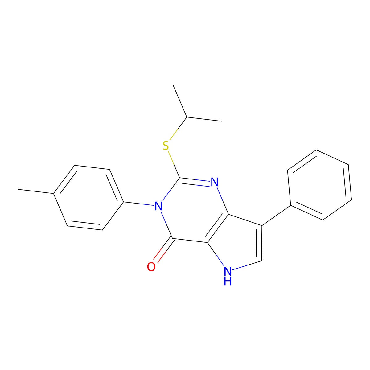 2-(isopropylthio)-7-phenyl-3-(p-tolyl)-3H-pyrrolo[3,2-d]pyrimidin-4(5H)-one molecular structure, CAS 2034372-80-8