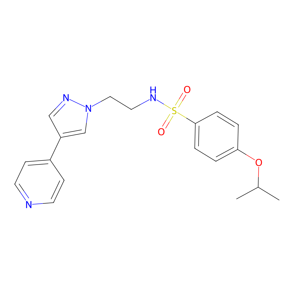 4-(propan-2-yloxy)-N-{2-[4-(pyridin-4-yl)-1H-pyrazol-1-yl]ethyl}benzene-1-sulfonamide molecular structure, CAS 2034372-86-4