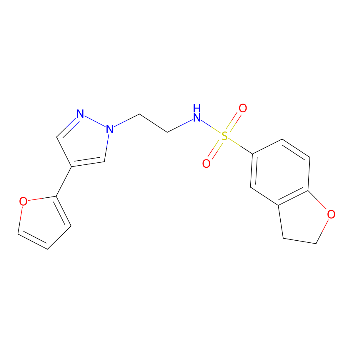 N-(2-(4-(furan-2-yl)-1H-pyrazol-1-yl)ethyl)-2,3-dihydrobenzofuran-5-sulfonamide molecular structure, CAS 2034372-88-6