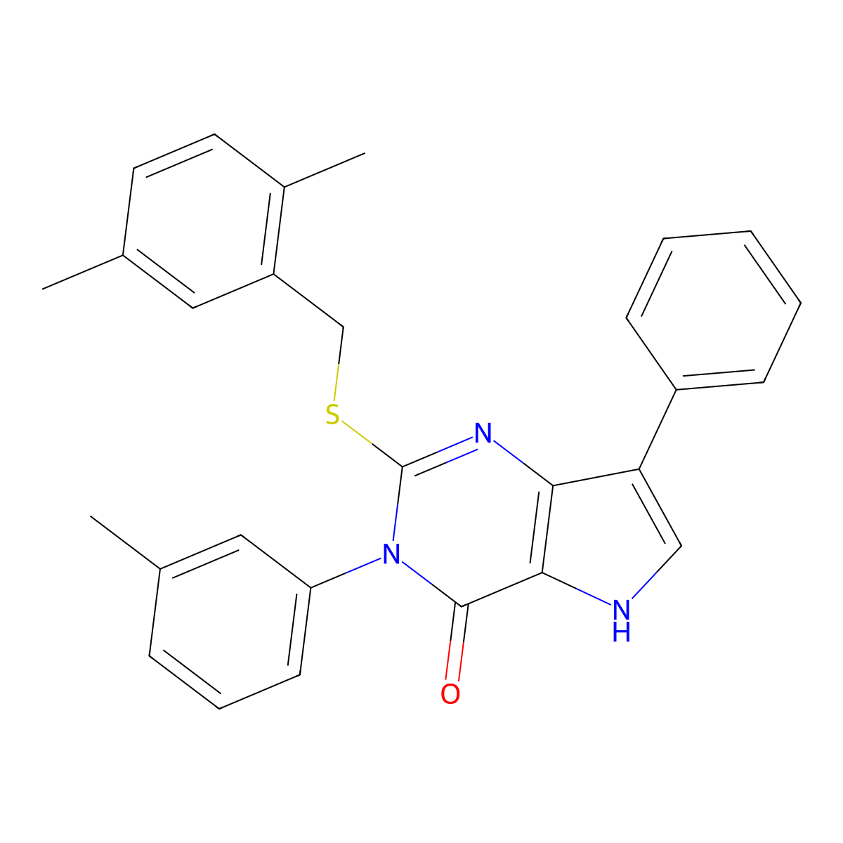 2-((2,5-dimethylbenzyl)thio)-7-phenyl-3-(m-tolyl)-3H-pyrrolo[3,2-d]pyrimidin-4(5H)-one molecular structure, CAS 2034372-90-0
