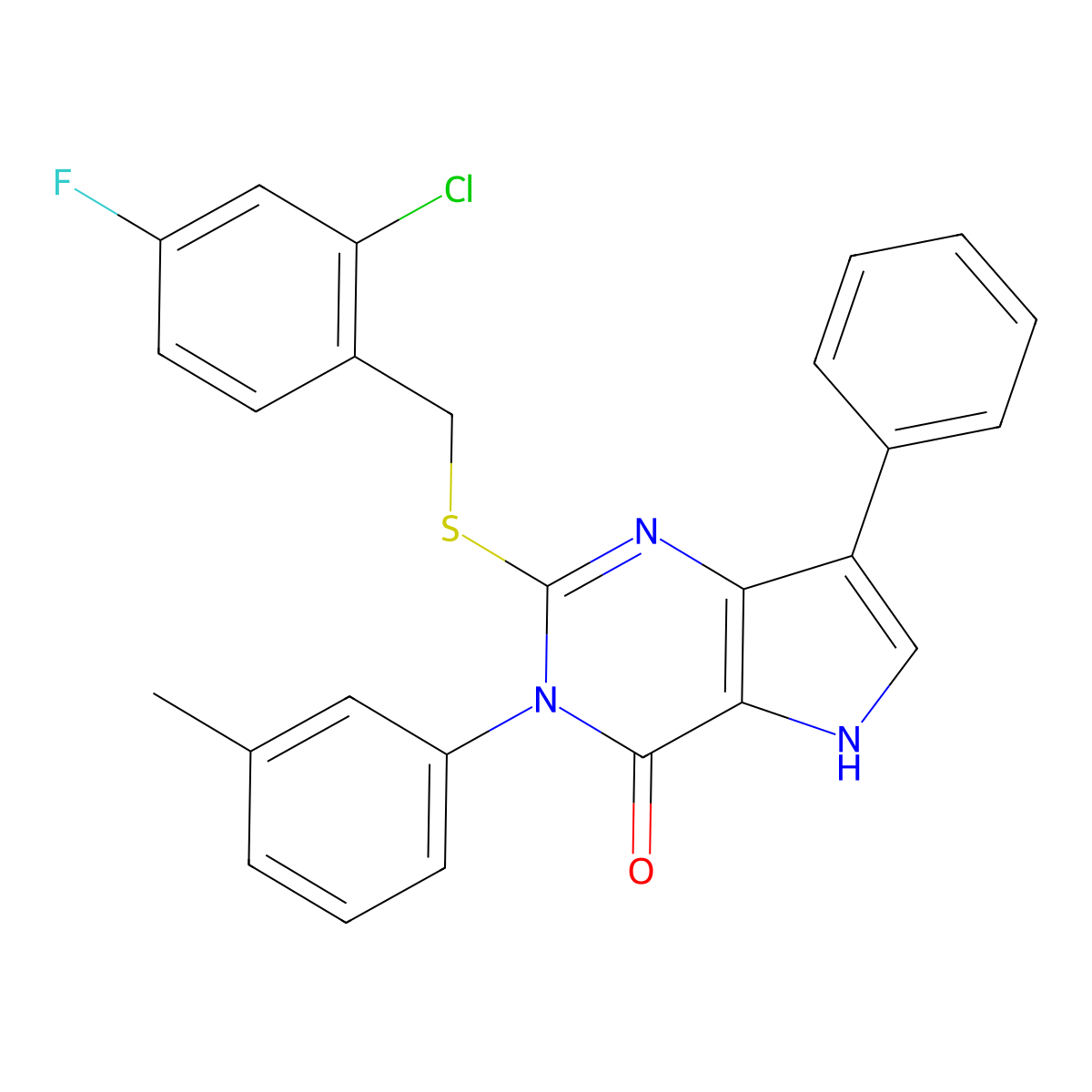 2-((2-chloro-4-fluorobenzyl)thio)-7-phenyl-3-(m-tolyl)-3H-pyrrolo[3,2-d]pyrimidin-4(5H)-one molecular structure, CAS 2034372-95-5