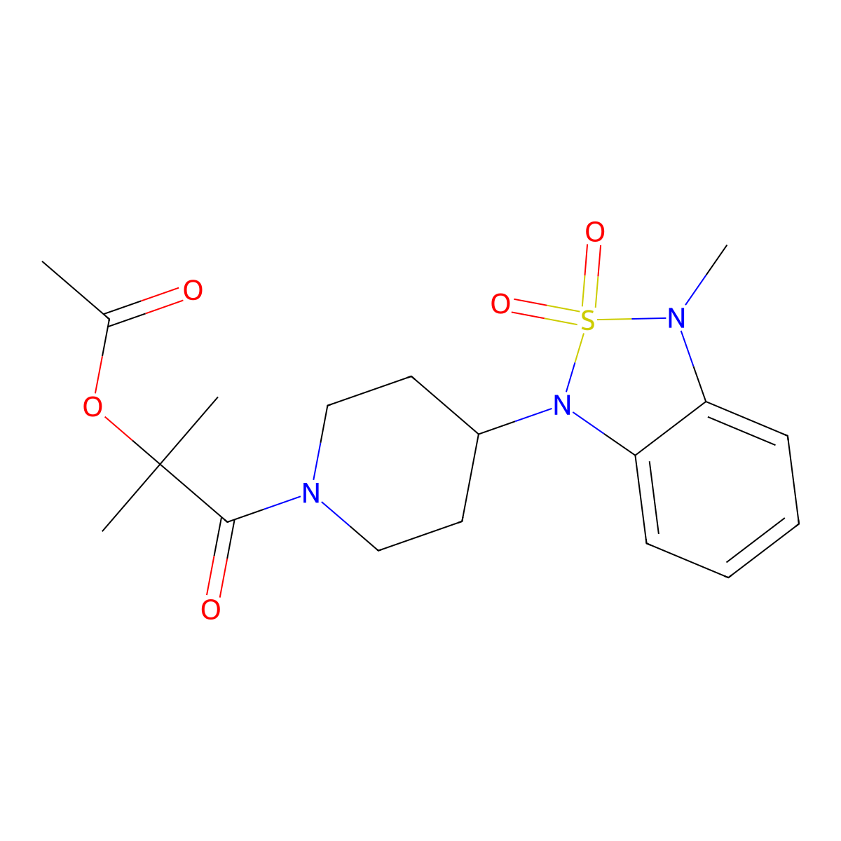 2-methyl-1-(4-(3-methyl-2,2-dioxidobenzo[c][1,2,5]thiadiazol-1(3H)-yl)piperidin-1-yl)-1-oxopropan-2-yl acetate molecular structure, CAS 2034372-97-7