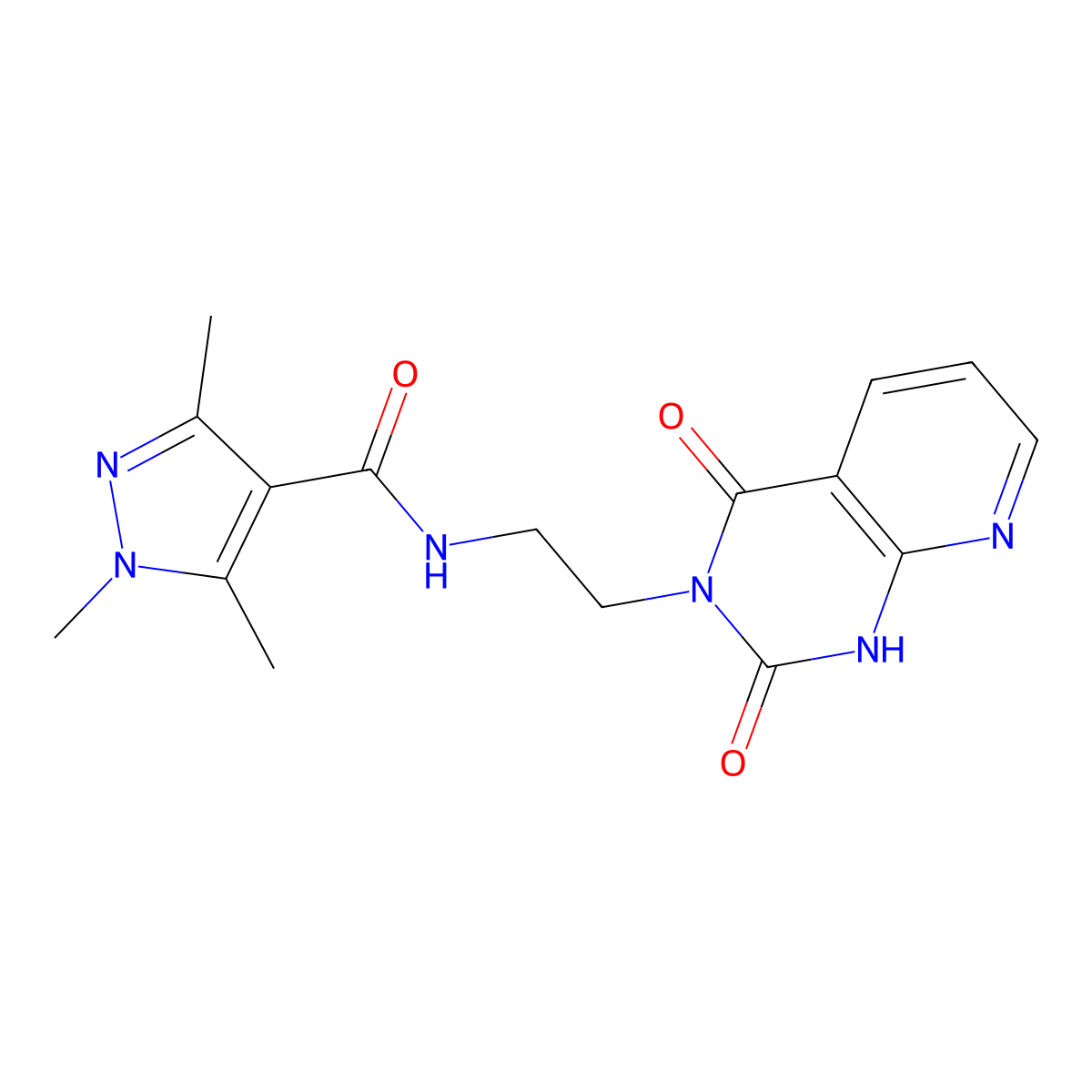 N-(2-(2,4-dioxo-1,2-dihydropyrido[2,3-d]pyrimidin-3(4H)-yl)ethyl)-1,3,5-trimethyl-1H-pyrazole-4-carboxamide molecular structure, CAS 2034372-98-8