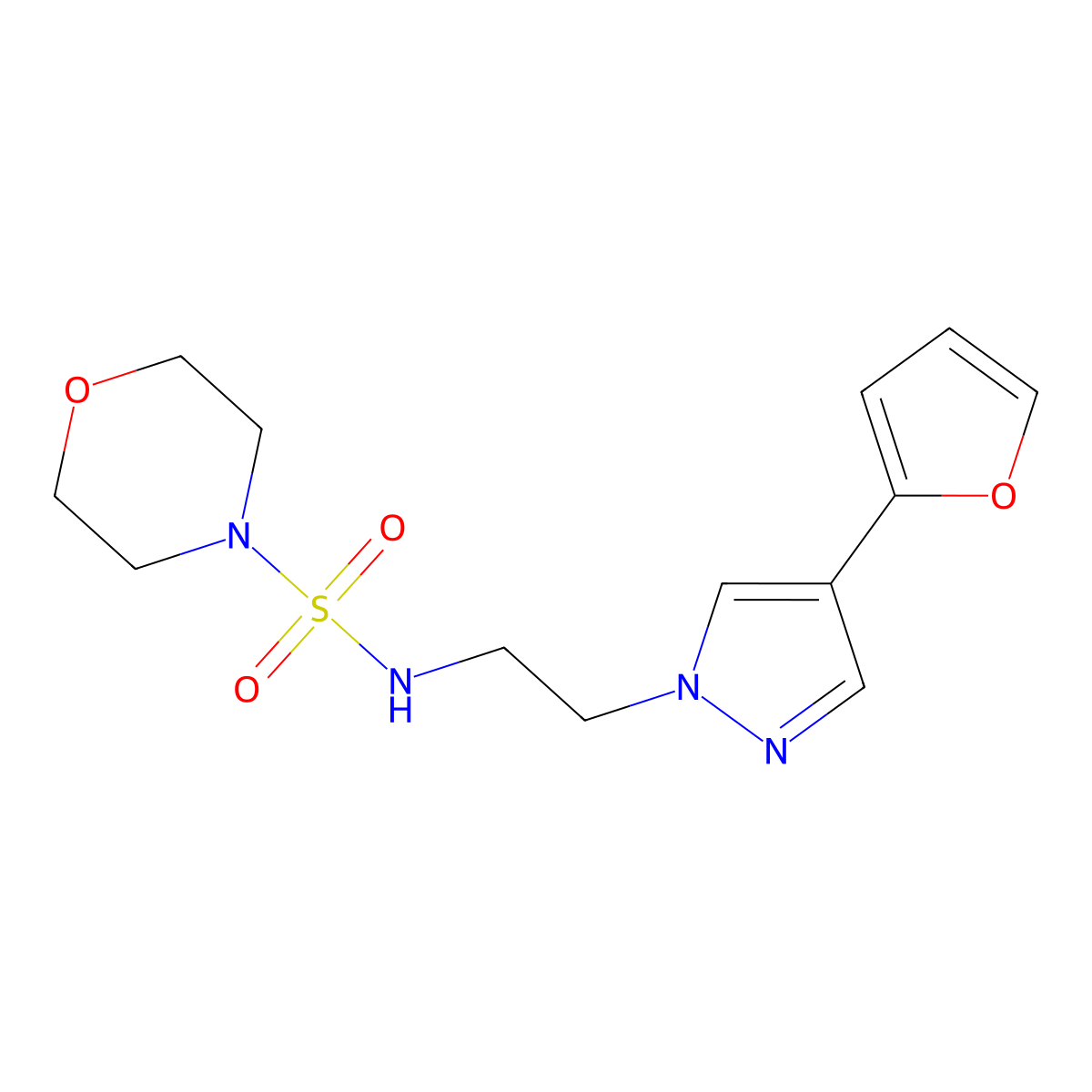 N-{2-[4-(furan-2-yl)-1H-pyrazol-1-yl]ethyl}morpholine-4-sulfonamide molecular structure, CAS 2034373-02-7